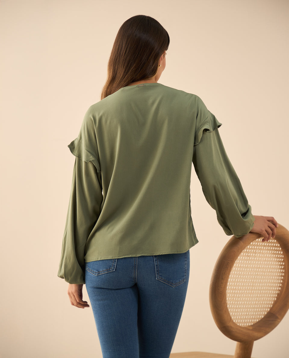 Camisa con bolero en hombros para mujer - Verde 34_615G302_VER165106_7