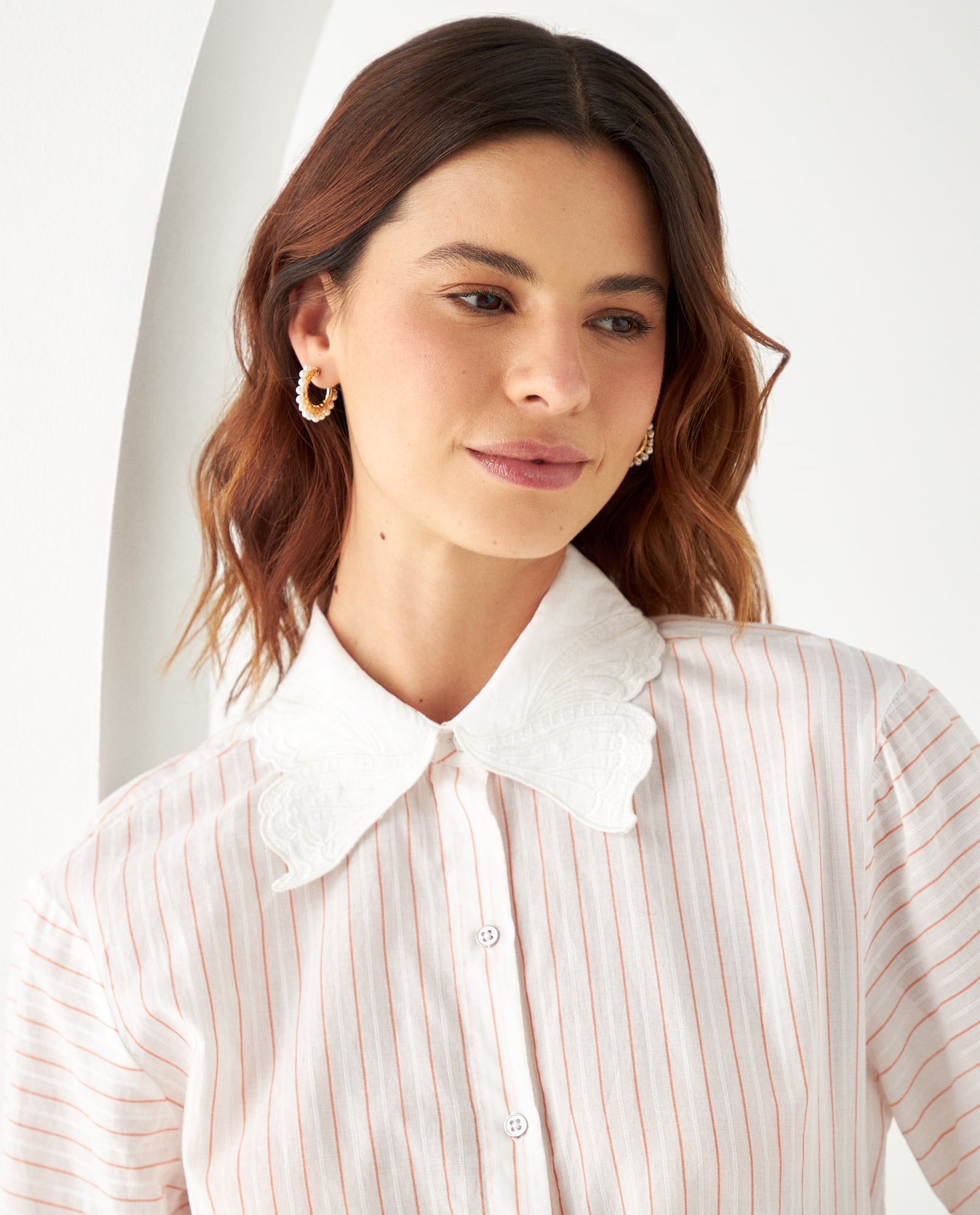 Camisa con tejido de mariposa para mujer - Naranja 34_619E005_NAR161257_3