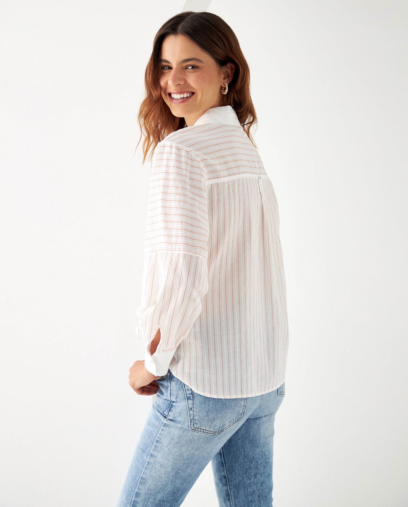 Camisa con tejido de mariposa para mujer - Naranja 34_619E005_NAR161257_4