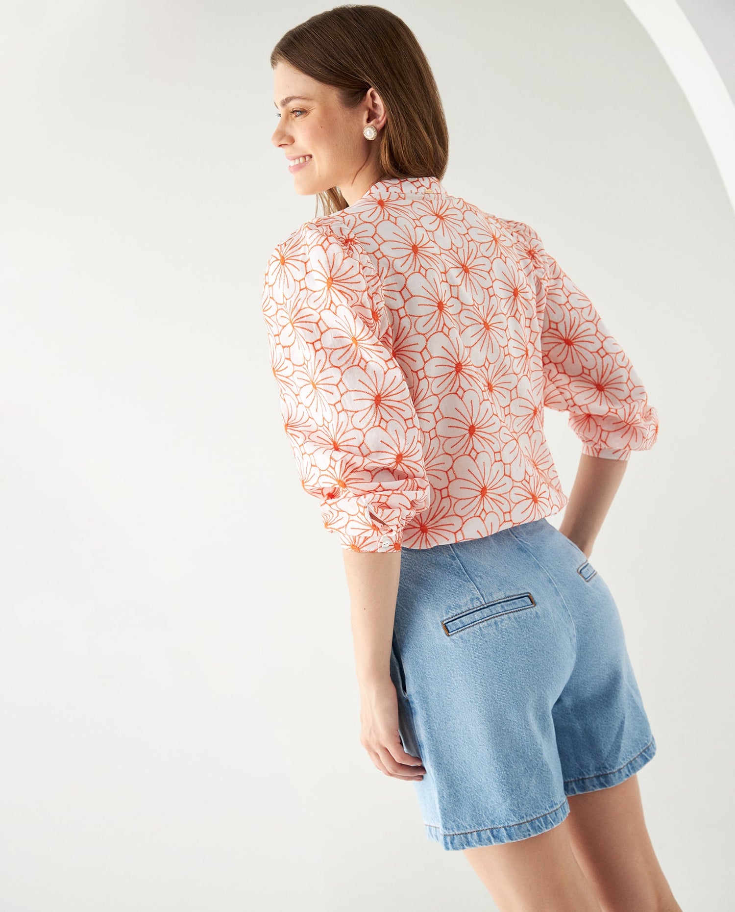 Camisa con diseños bordados para mujer - Naranja