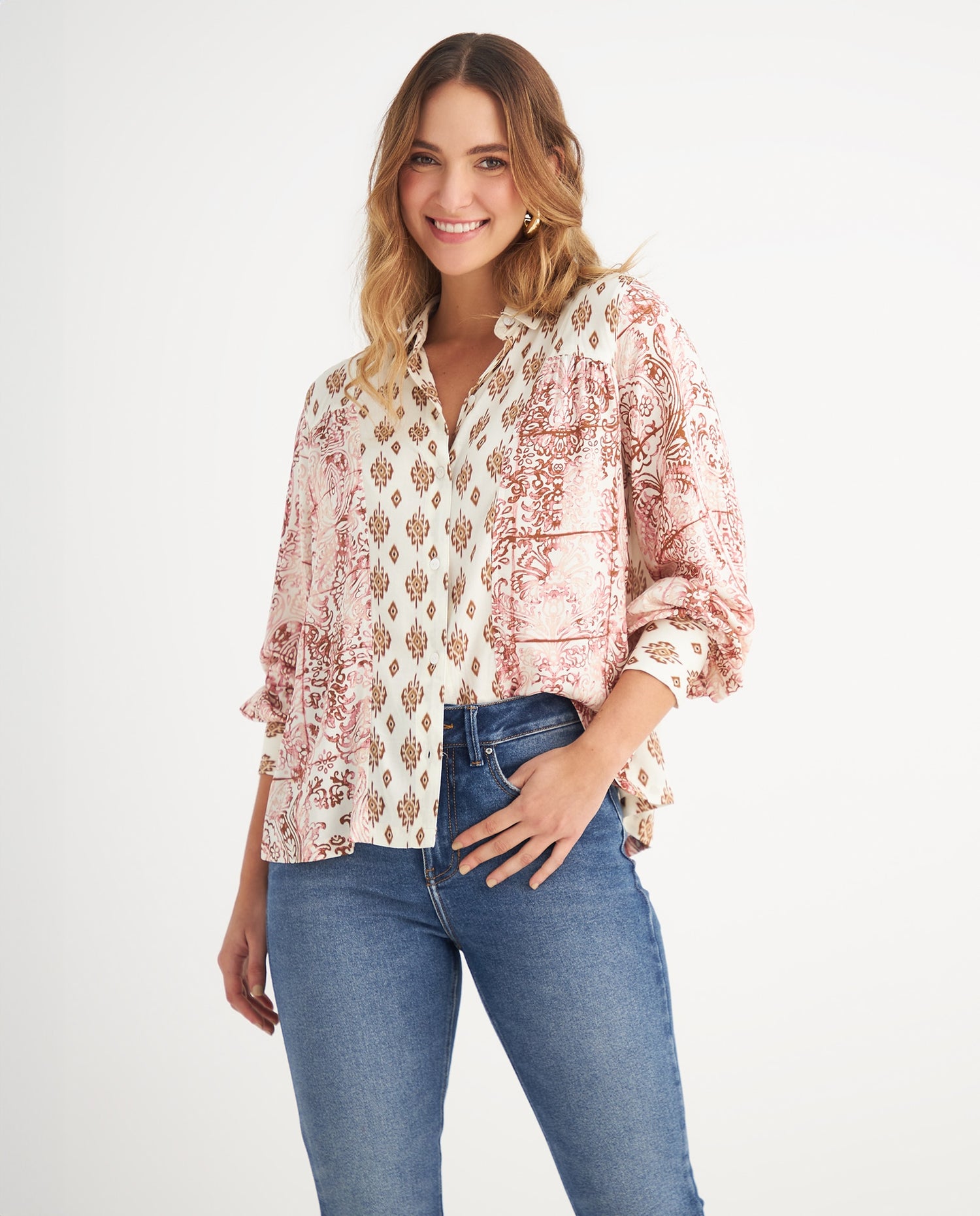 Camisa con cortes decorativos en frente para mujer - Crudo