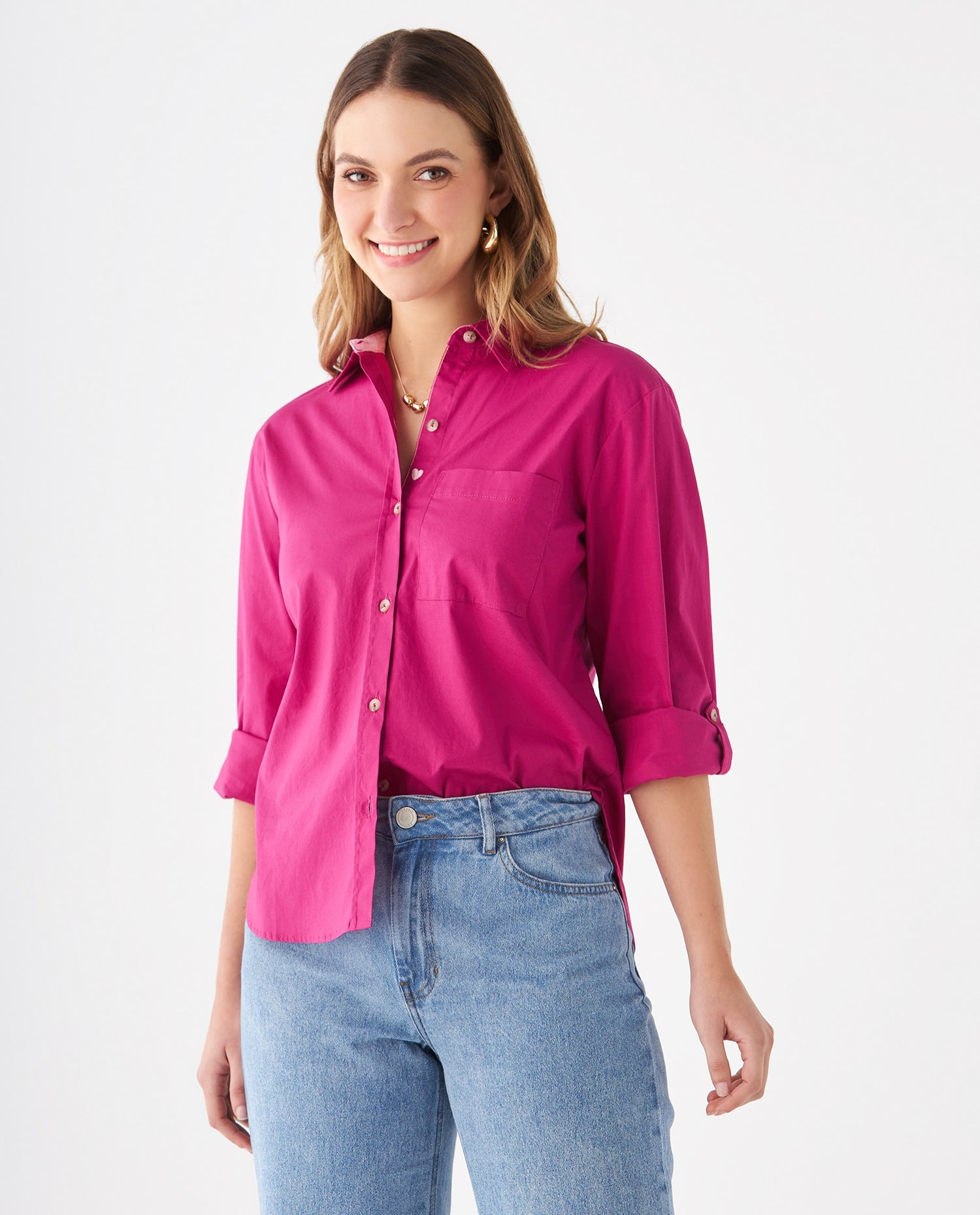 Camisa con bolsillo de parche para mujer - Morado