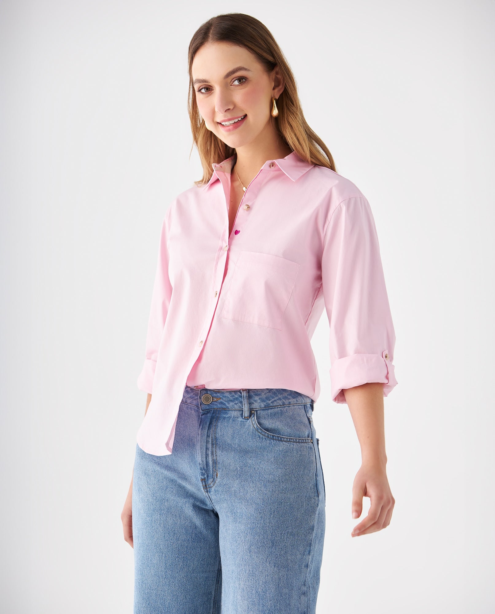 Camisa con bolsillo de parche para mujer - Rosa 34_619F022_ROS152214_0