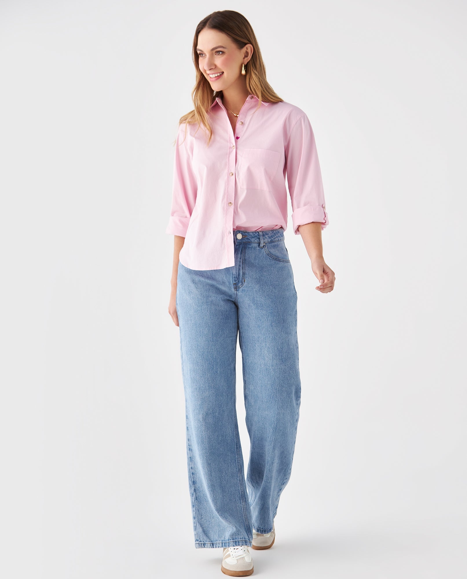 Camisa con bolsillo de parche para mujer - Rosa 34_619F022_ROS152214_5