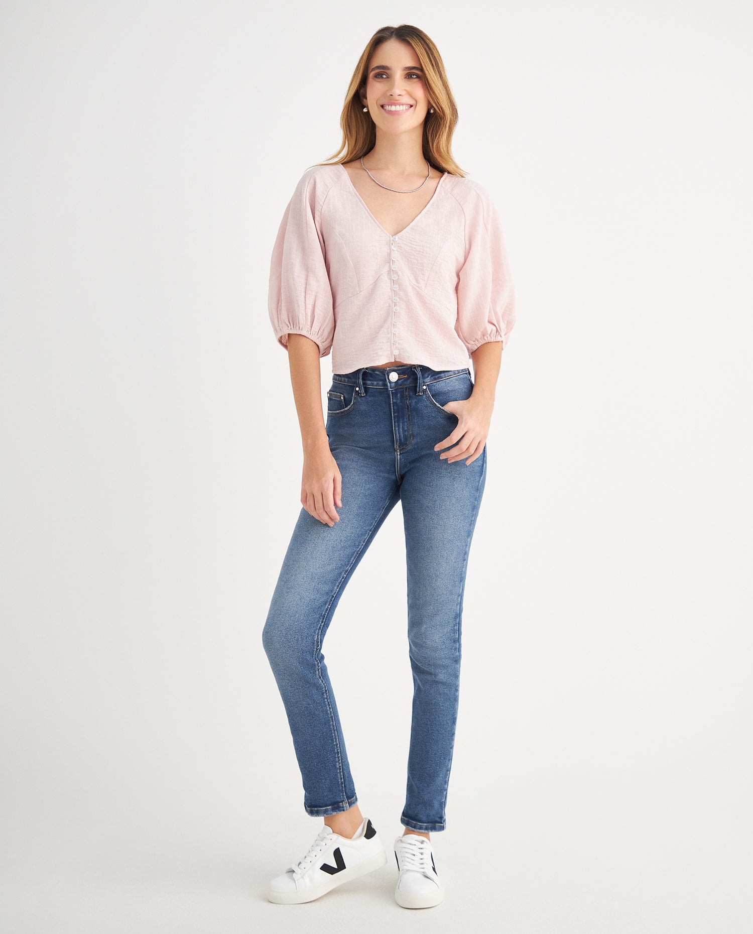 Camisa con cuello en V para mujer - Rosa