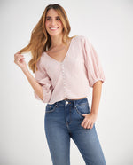 Camisa con cuello en V para mujer - Rosa