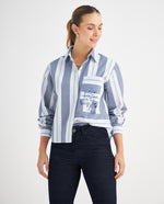 Camisa con bordado de letras para mujer - Azul