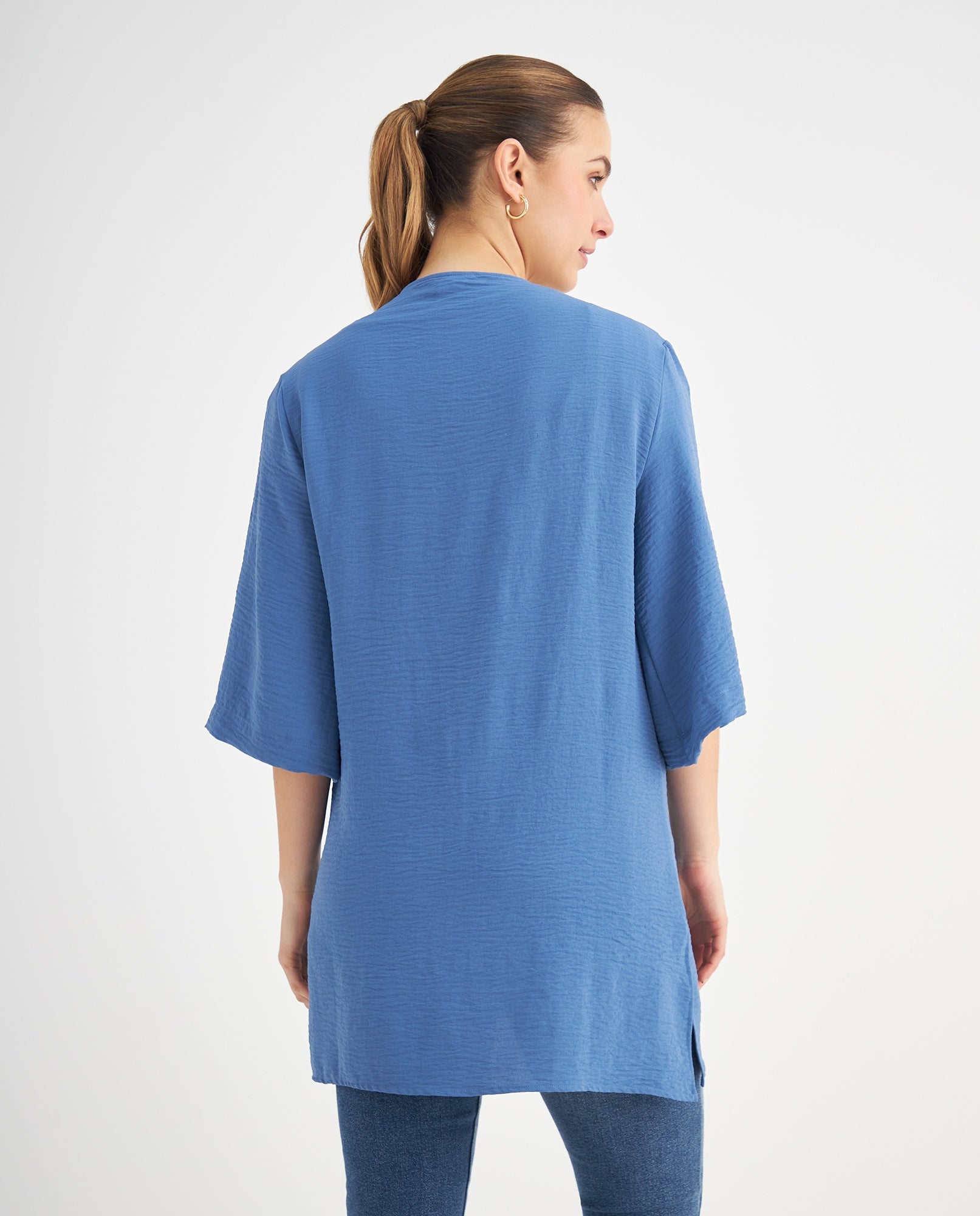 Kimono con apliques bordados para mujer - Azul 34_619F037_AZU174123_4