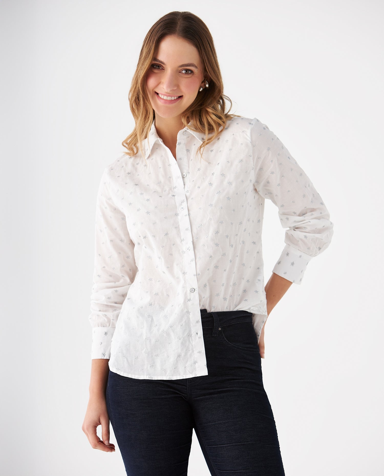 Camisa con bordado de estrellas para mujer - Blanco
