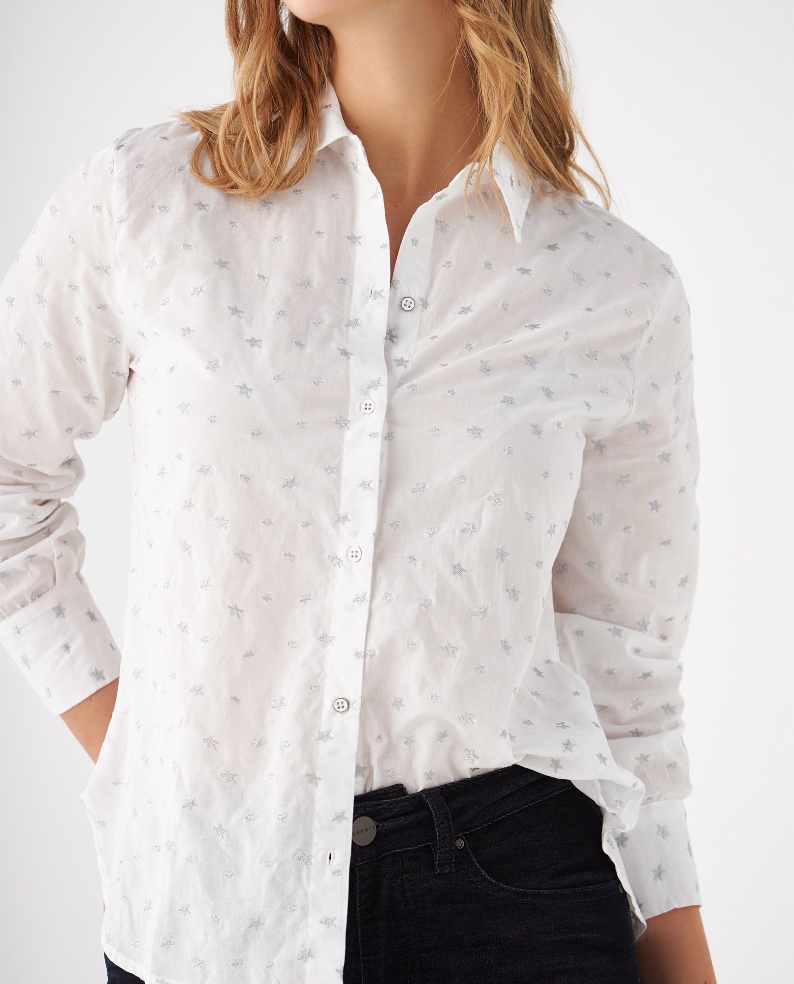 Camisa con bordado de estrellas para mujer - Blanco 34_619F038_BLA110601_3