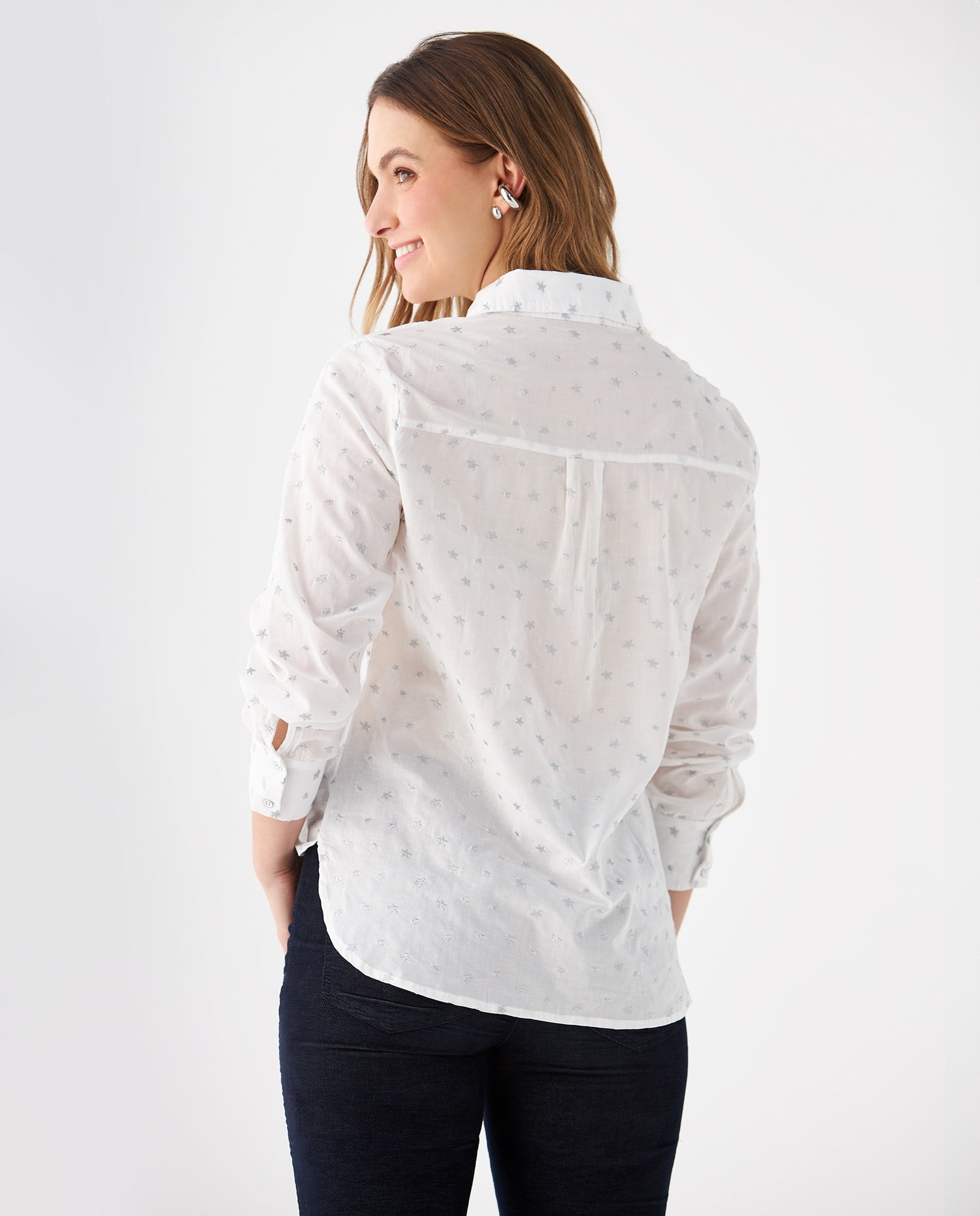 Camisa con bordado de estrellas para mujer - Blanco
