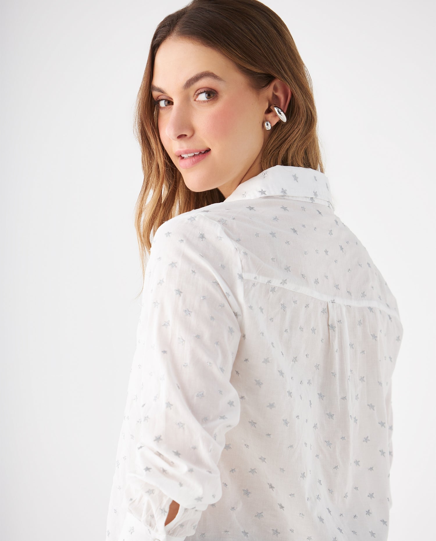 Camisa con bordado de estrellas para mujer - Blanco