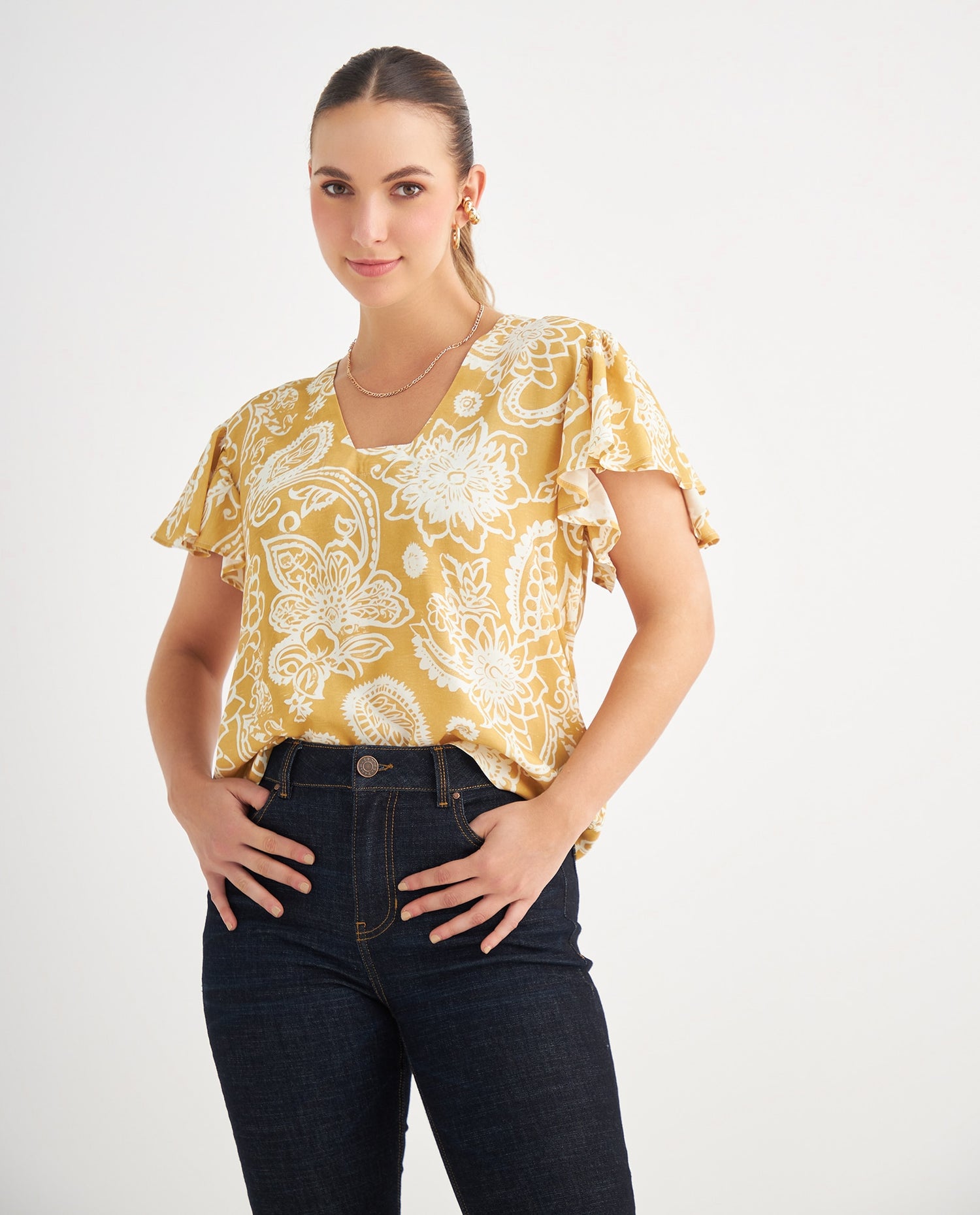 Camisa manga corta con bolero para mujer - Amarillo