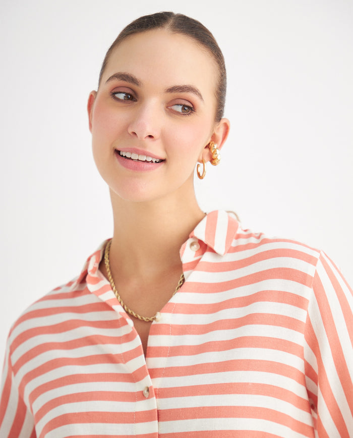 Camisa con estampado a rayas para mujer - Naranja 34_619F052_NAR171540_3