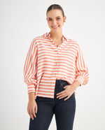 Camisa con estampado a rayas para mujer - Naranja