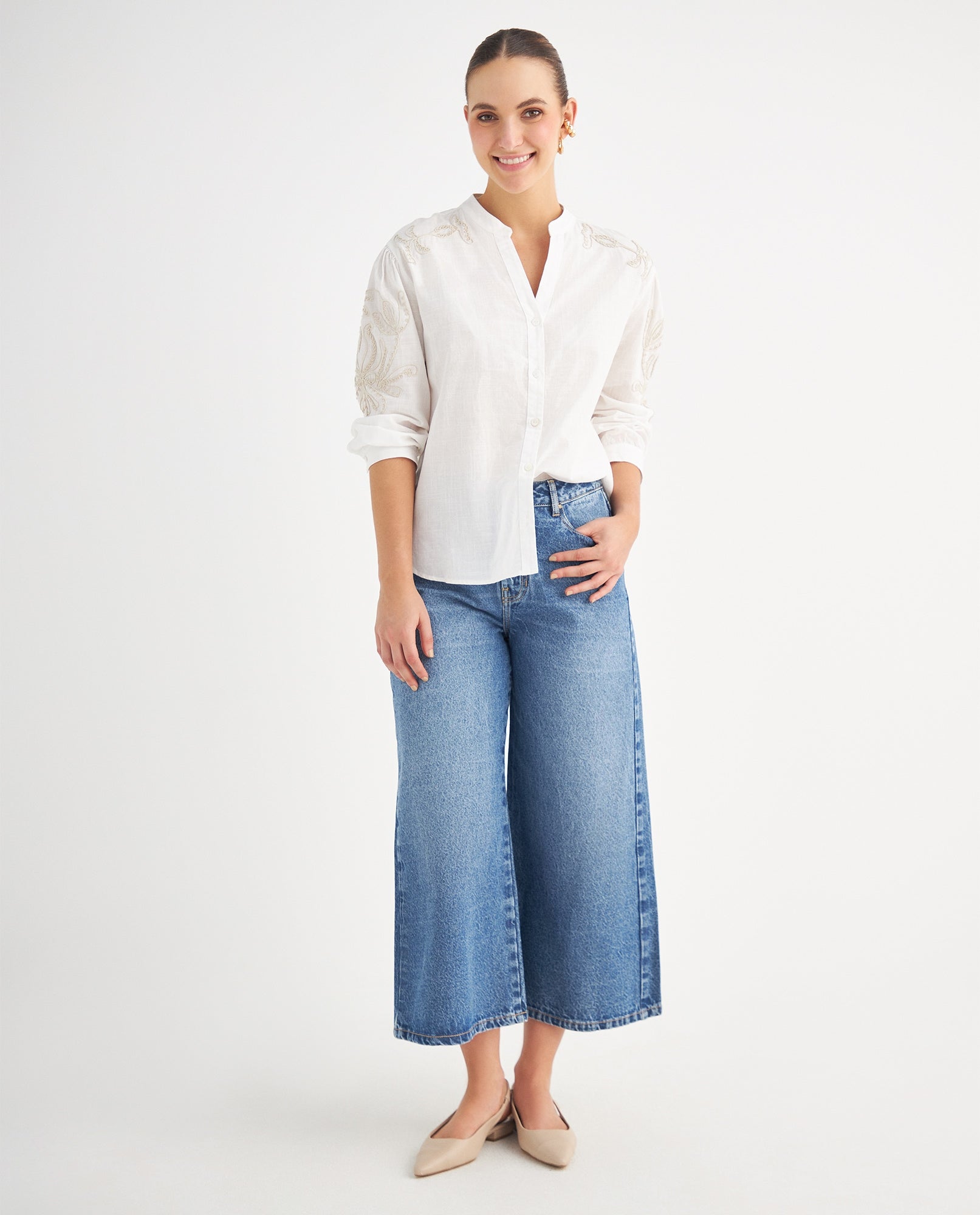 Camisa con bordados decorativos para mujer - Crudo 34_619F054_CRU110602_5