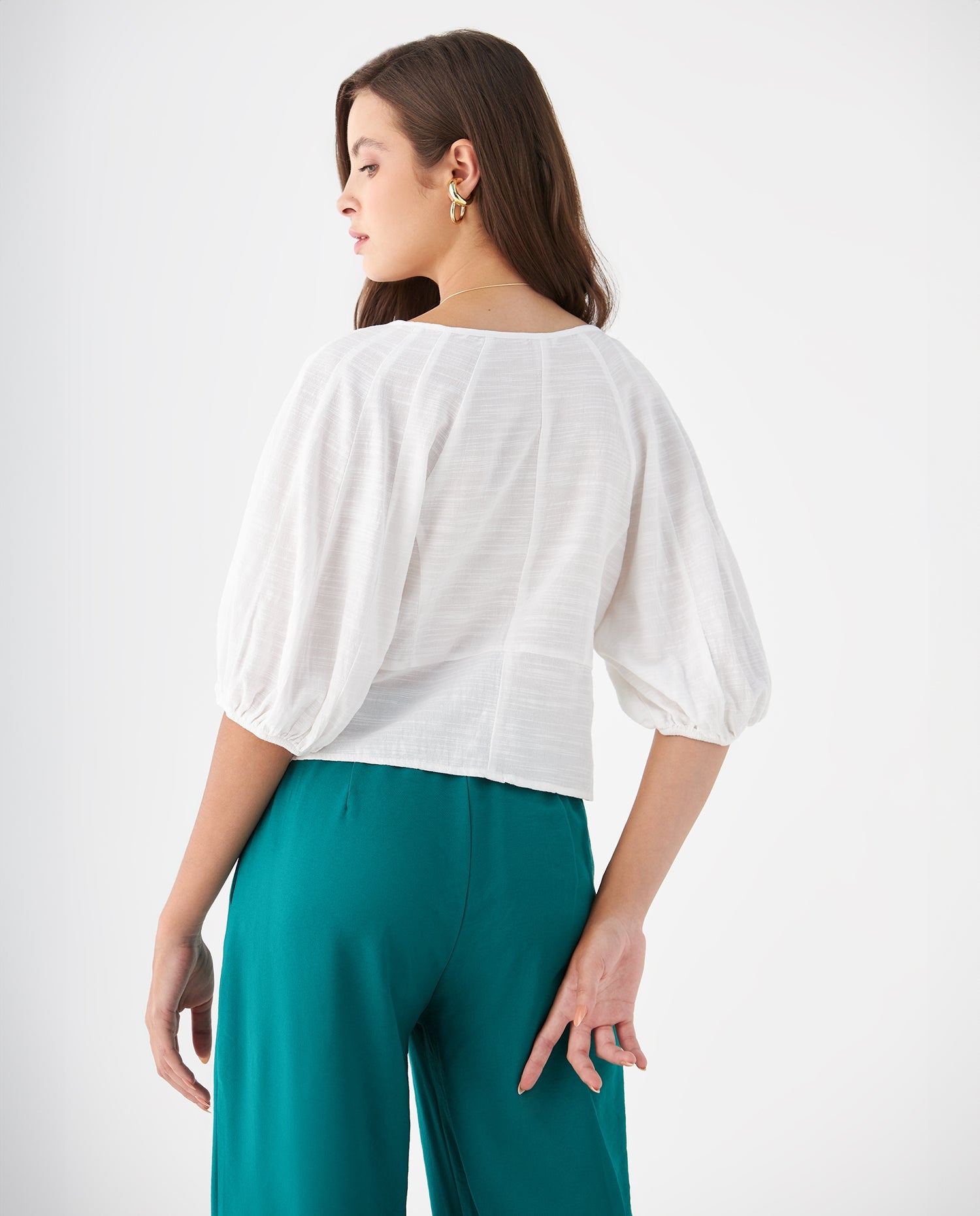 Camisa manga corta con volumen para mujer - Crudo