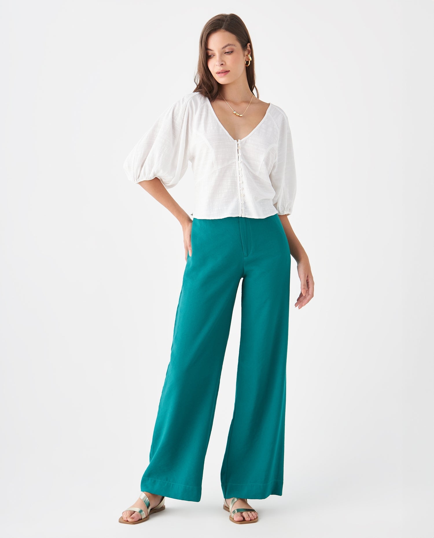 Camisa manga corta con volumen para mujer - Crudo