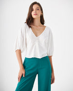 Camisa manga corta con volumen para mujer - Crudo