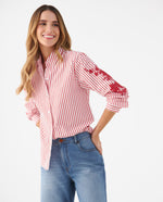 Camisa con diseño a rayas para mujer - Rojo