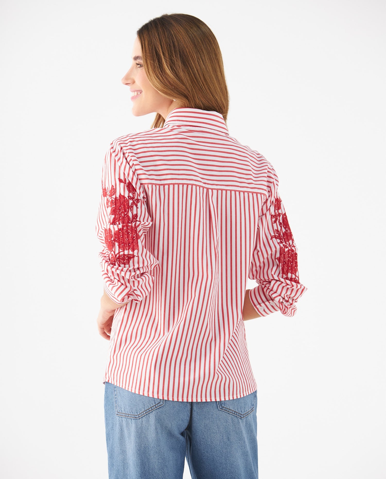 Camisa con diseño a rayas para mujer - Rojo