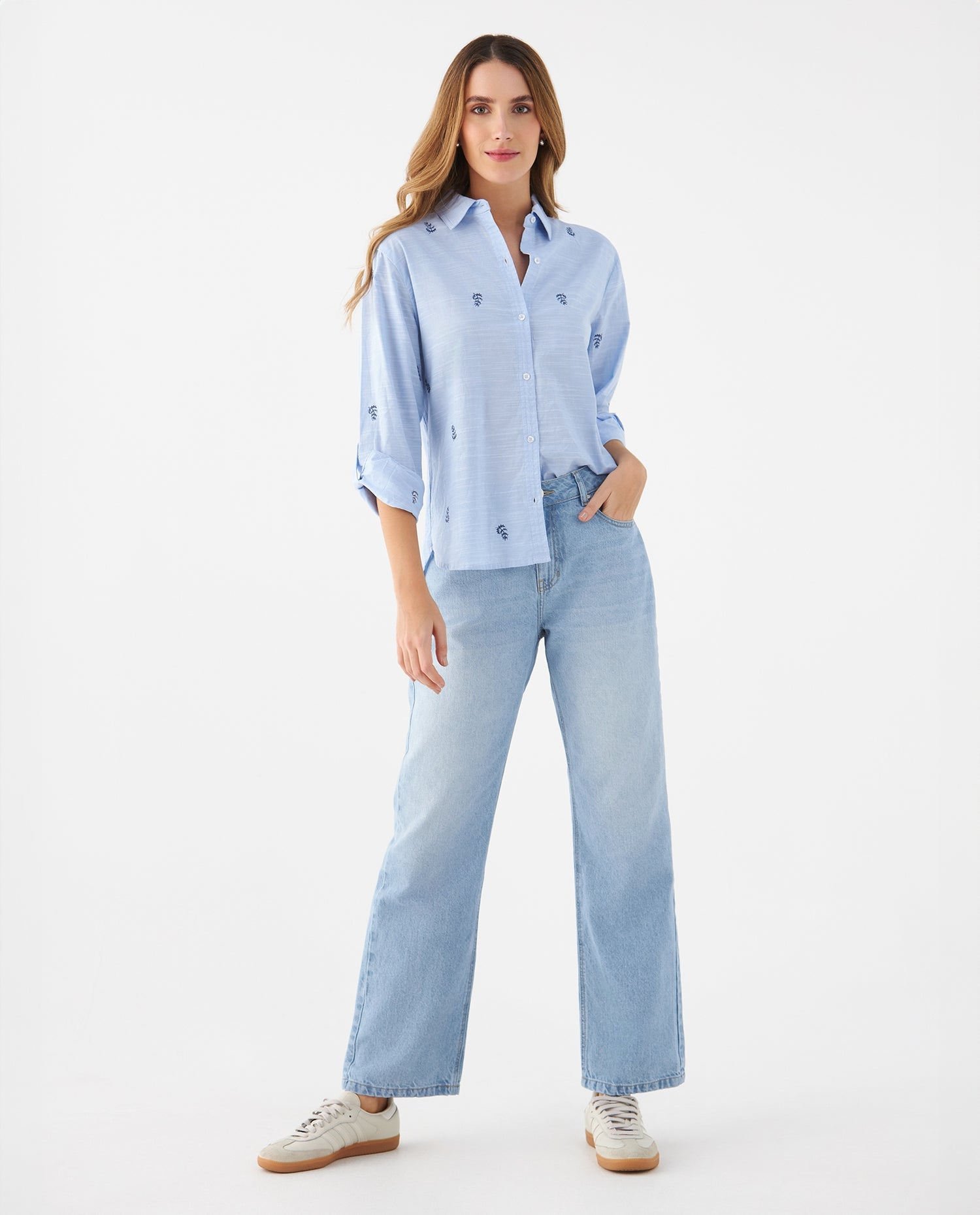 Camisa con mini prints bordados para mujer - Azul