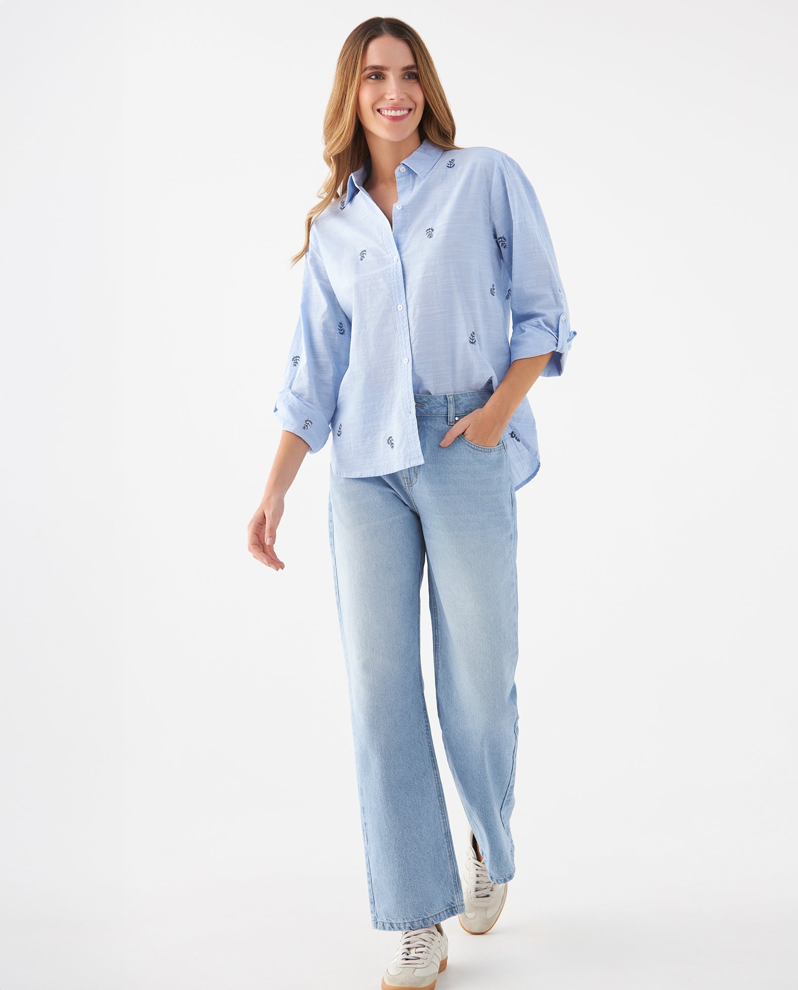 Camisa con mini prints bordados para mujer - Azul 34_619F080_AZU154020_6
