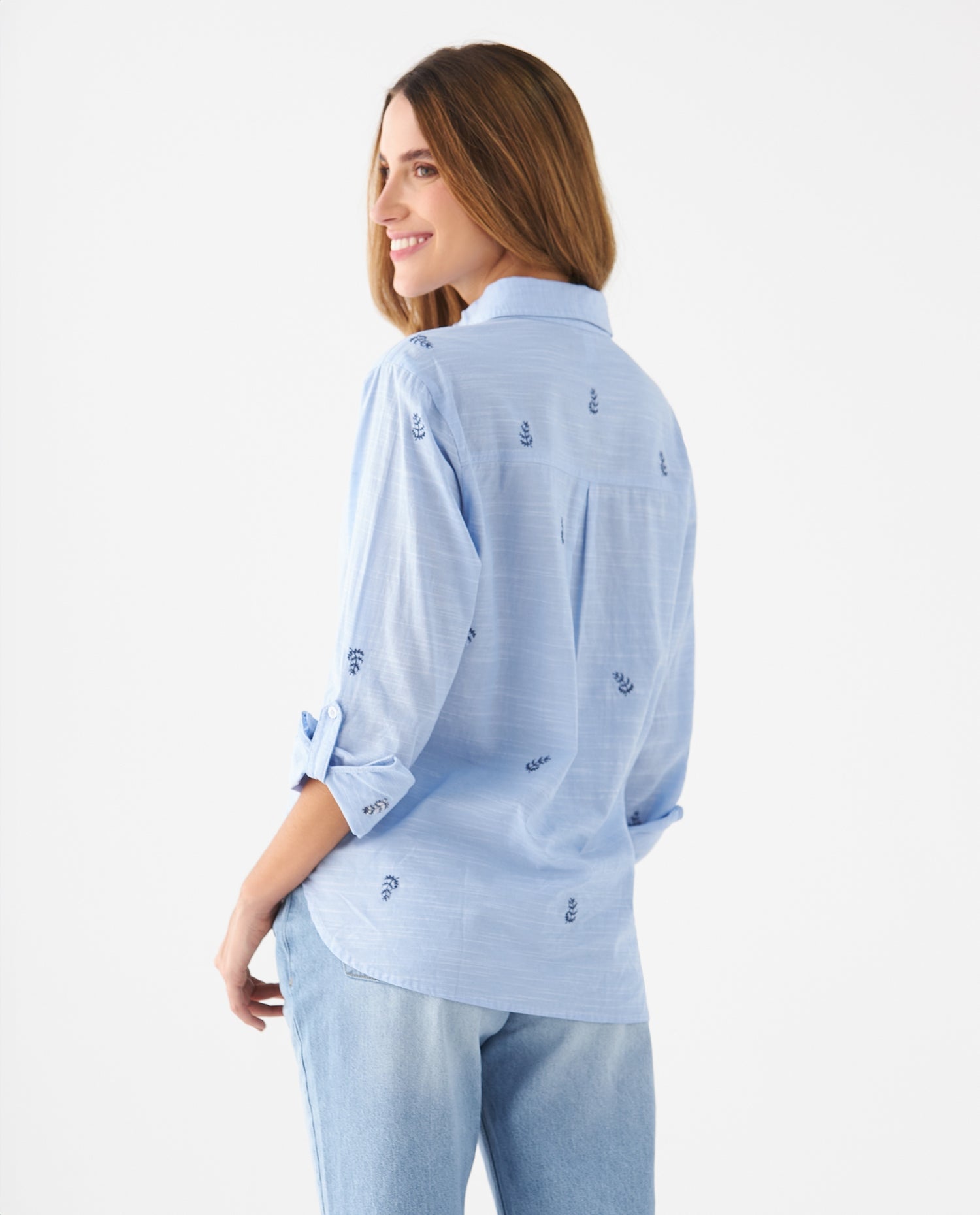 Camisa con mini prints bordados para mujer - Azul