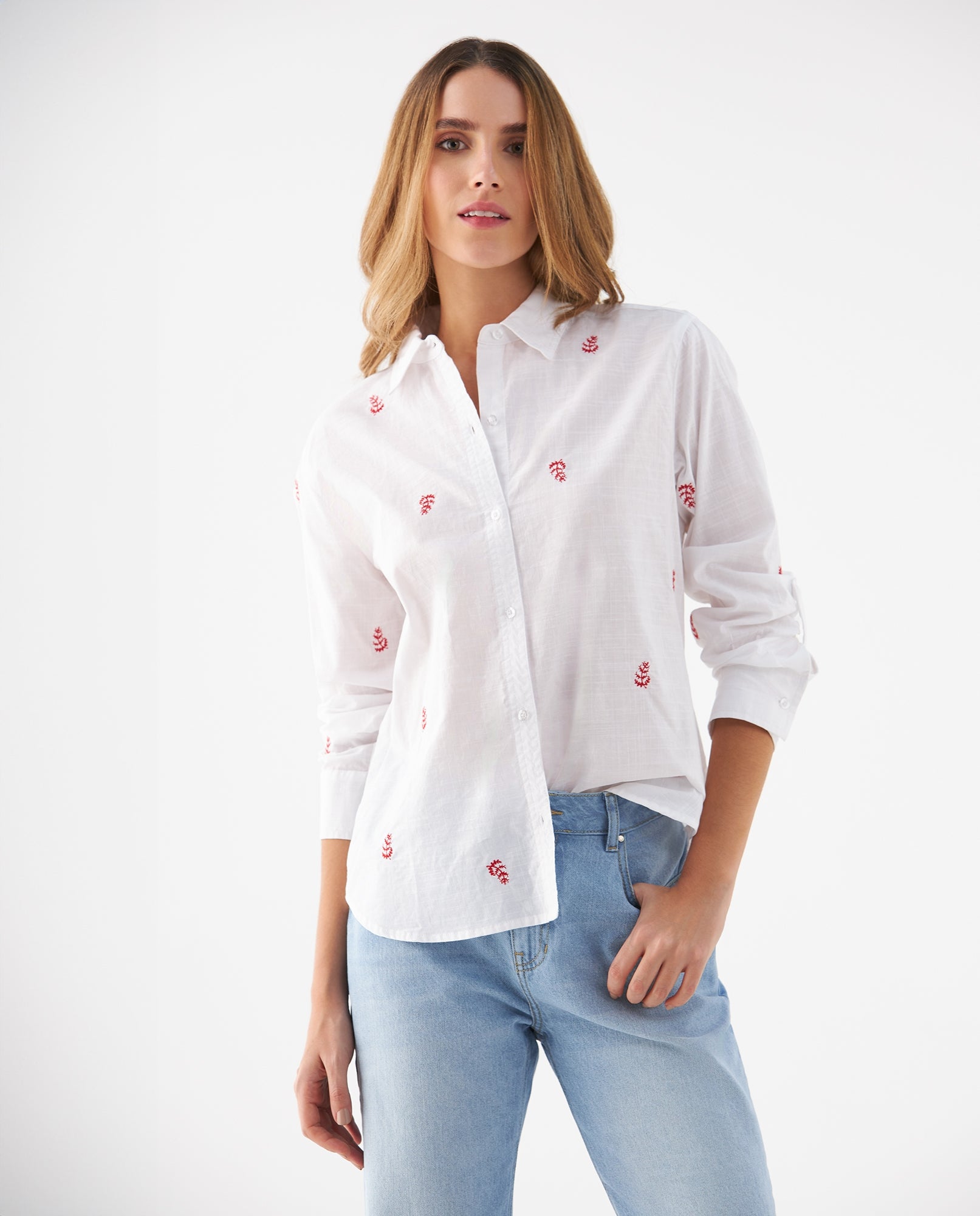 Camisa con mini prints bordados para mujer - Blanco 34_619F080_BLA110601_0
