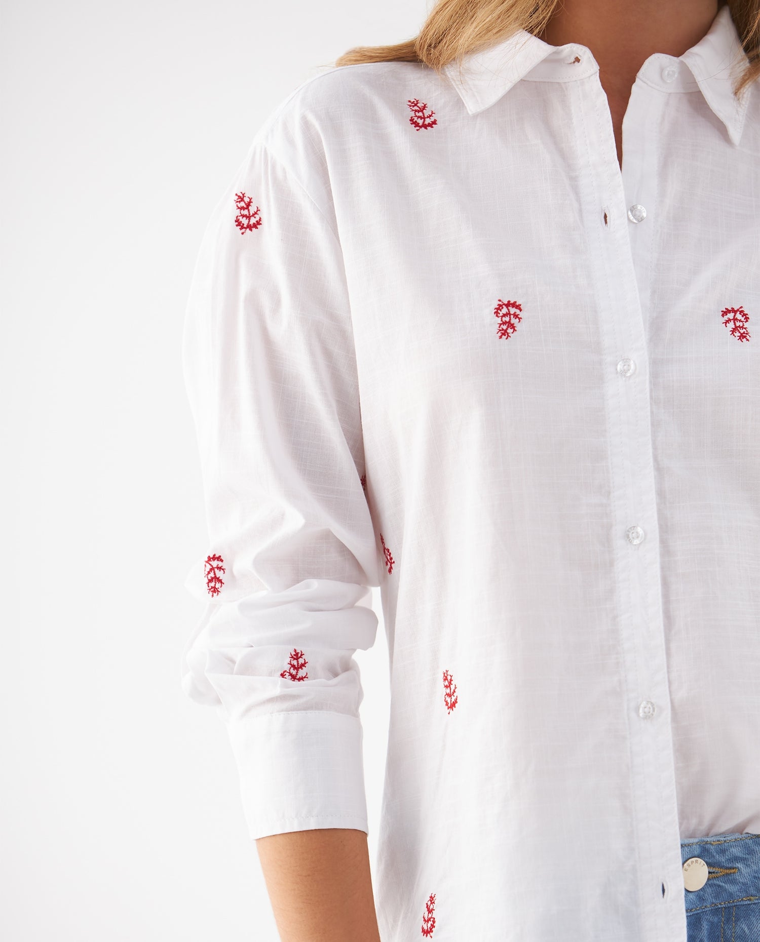 Camisa con mini prints bordados para mujer - Blanco
