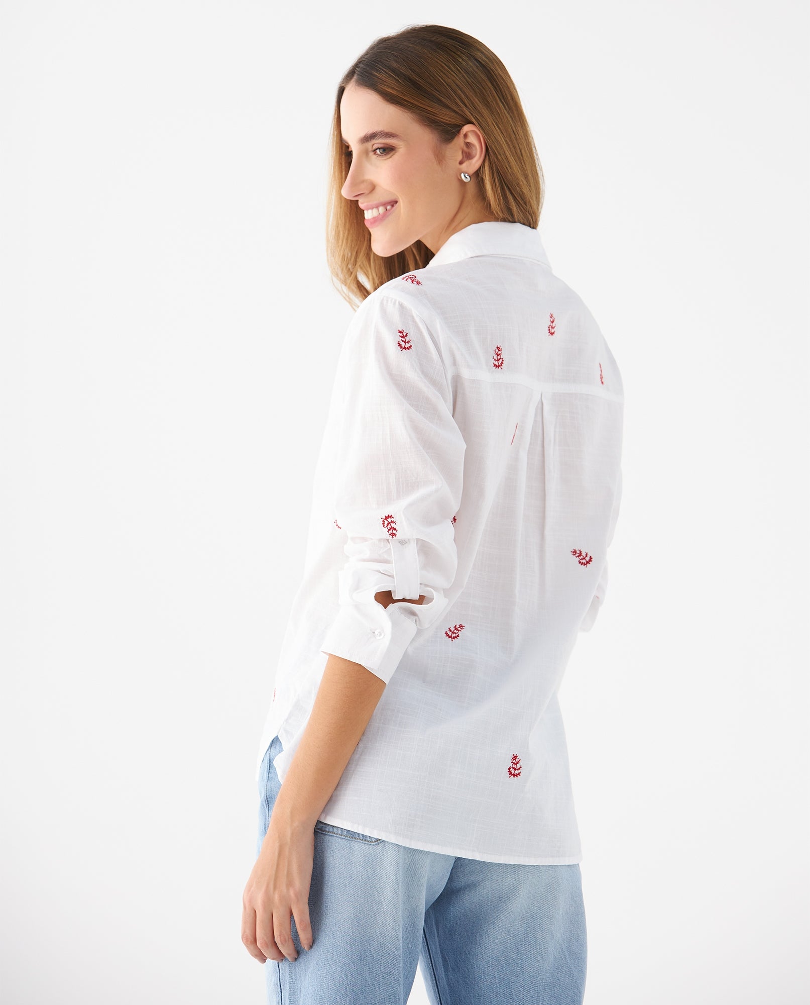 Camisa con mini prints bordados para mujer - Blanco 34_619F080_BLA110601_4