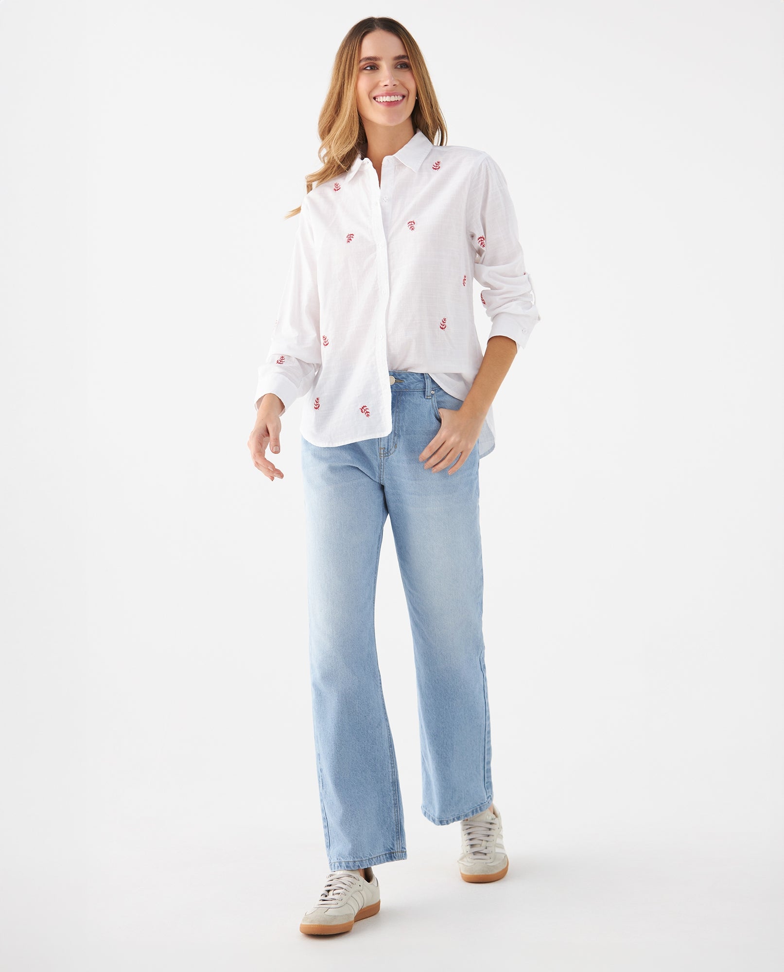 Camisa con mini prints bordados para mujer - Blanco 34_619F080_BLA110601_5