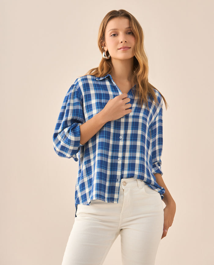 Camisa con diseño a cuadros para mujer - Azul 34_619F087_AZU194044_0