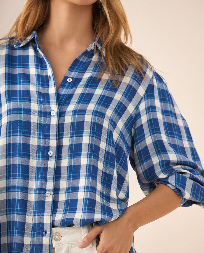 Camisa con diseño a cuadros para mujer - Azul 34_619F087_AZU194044_3