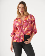 Camisa con estampado tropical para mujer - Rojo