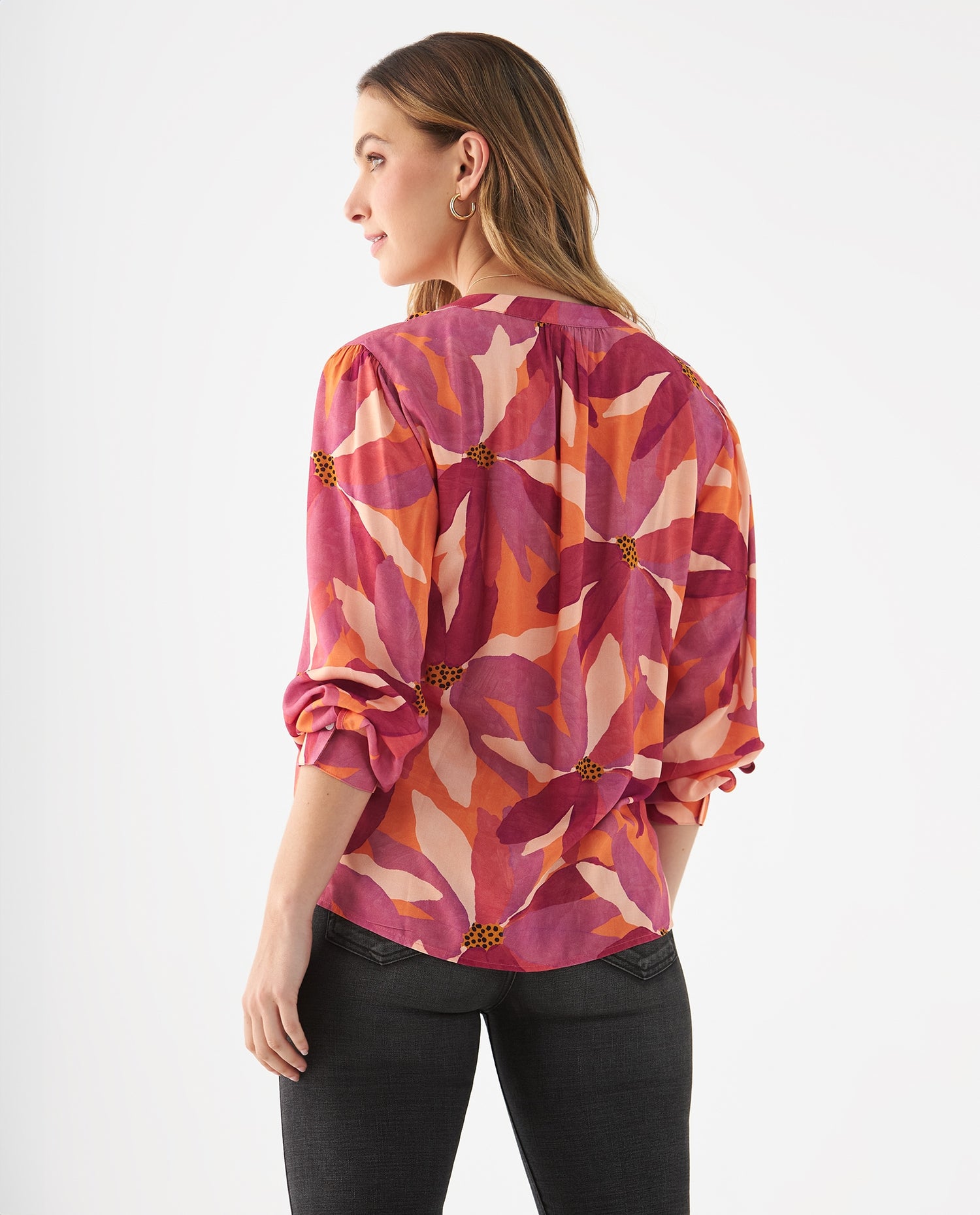 Camisa con estampado tropical para mujer - Rojo