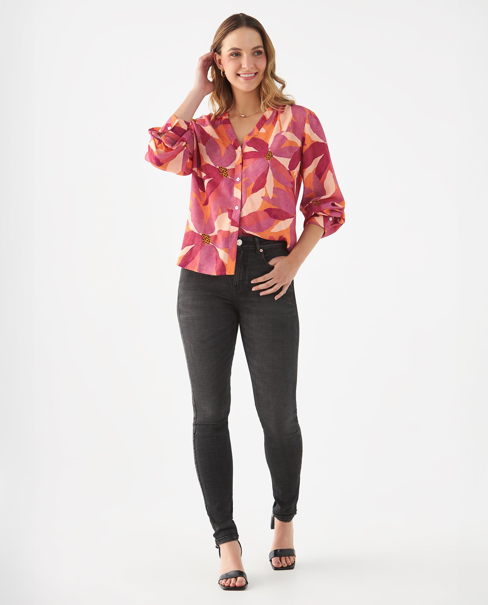 Camisa con estampado tropical para mujer - Rojo 34_619F089_ROJ171545_5
