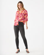 Camisa con estampado tropical para mujer - Rojo
