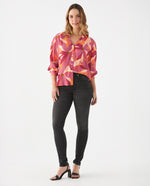 Camisa con estampado tropical para mujer - Rojo