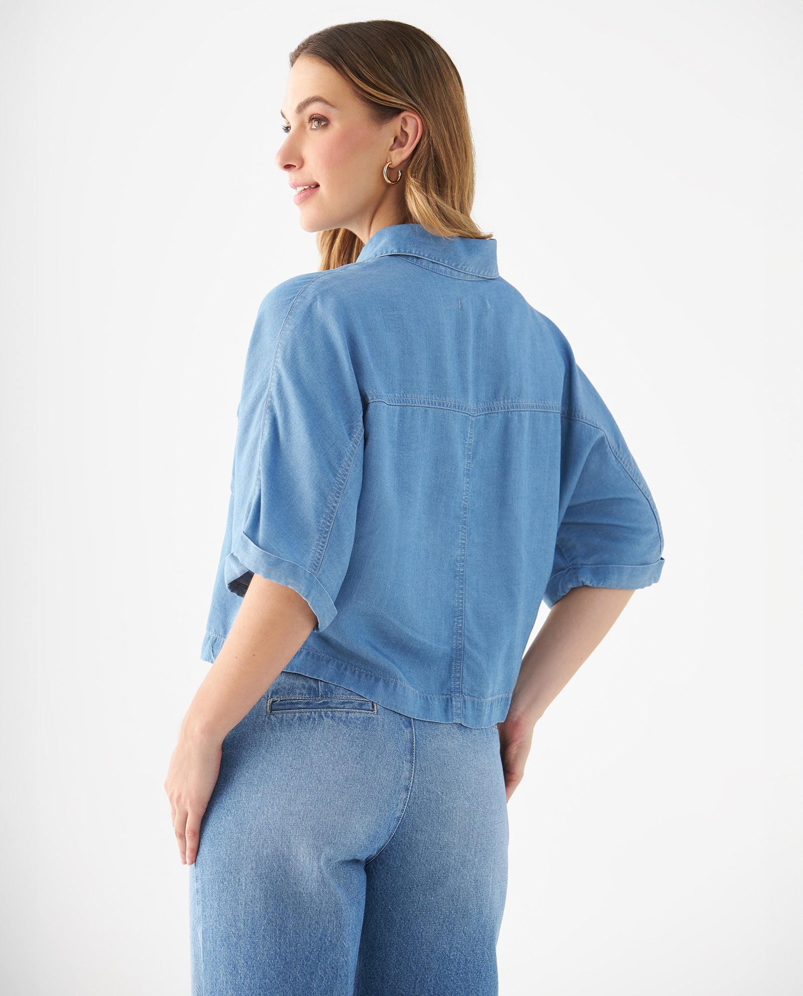 Camisa con bolsillos de tapa para mujer - Azul 34_619F090_AZU114604_4