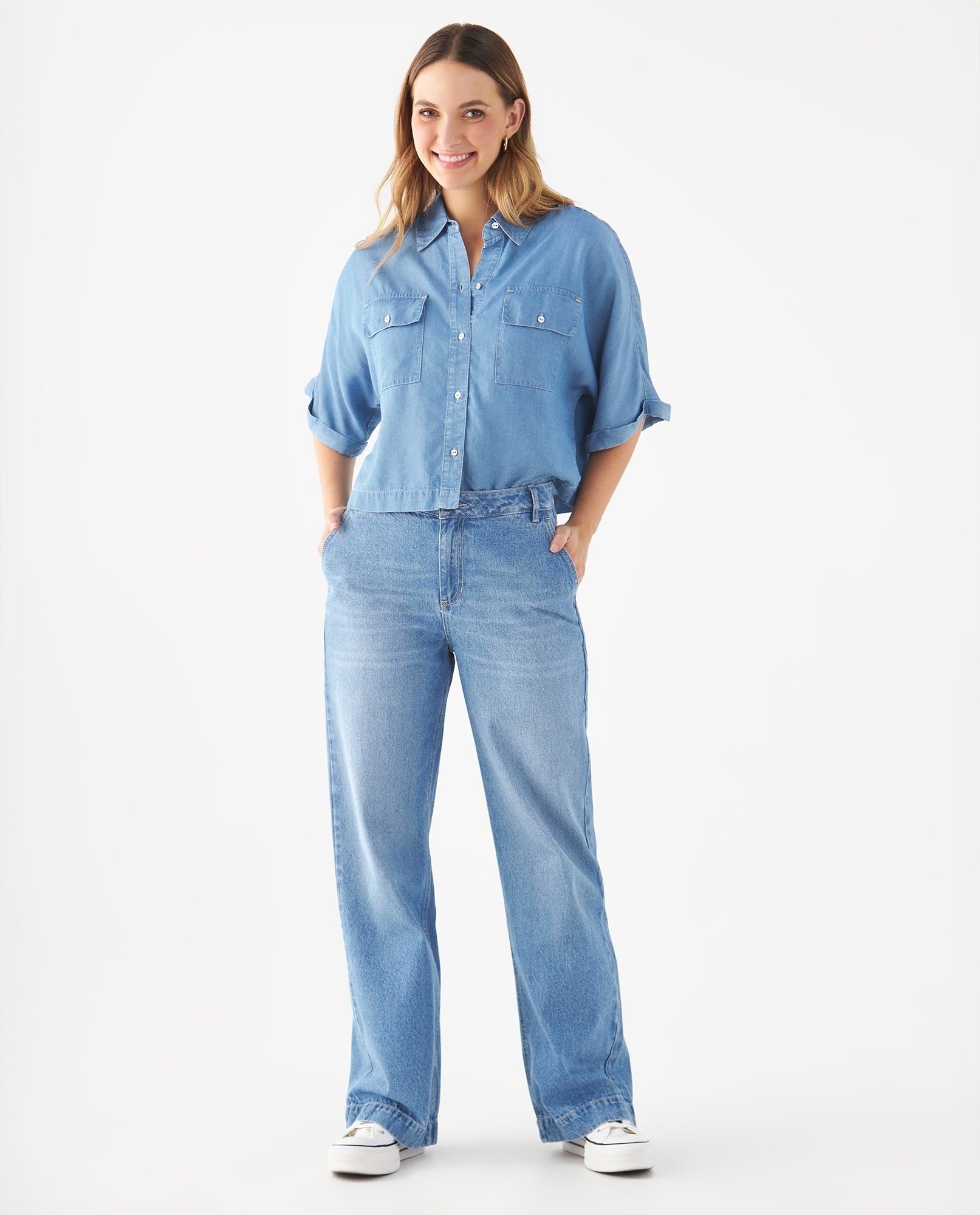 Camisa con bolsillos de tapa para mujer - Azul 34_619F090_AZU114604_6