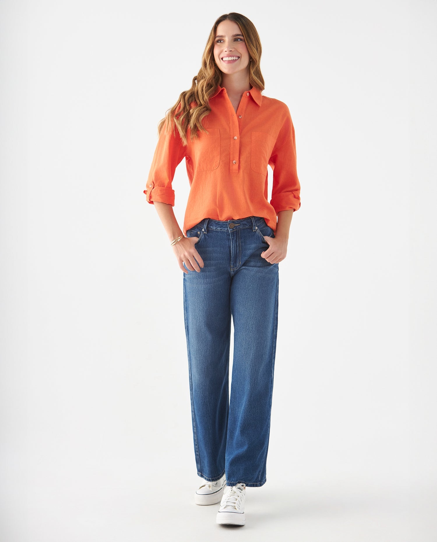 Camisa de diseño clásico para mujer - Naranja