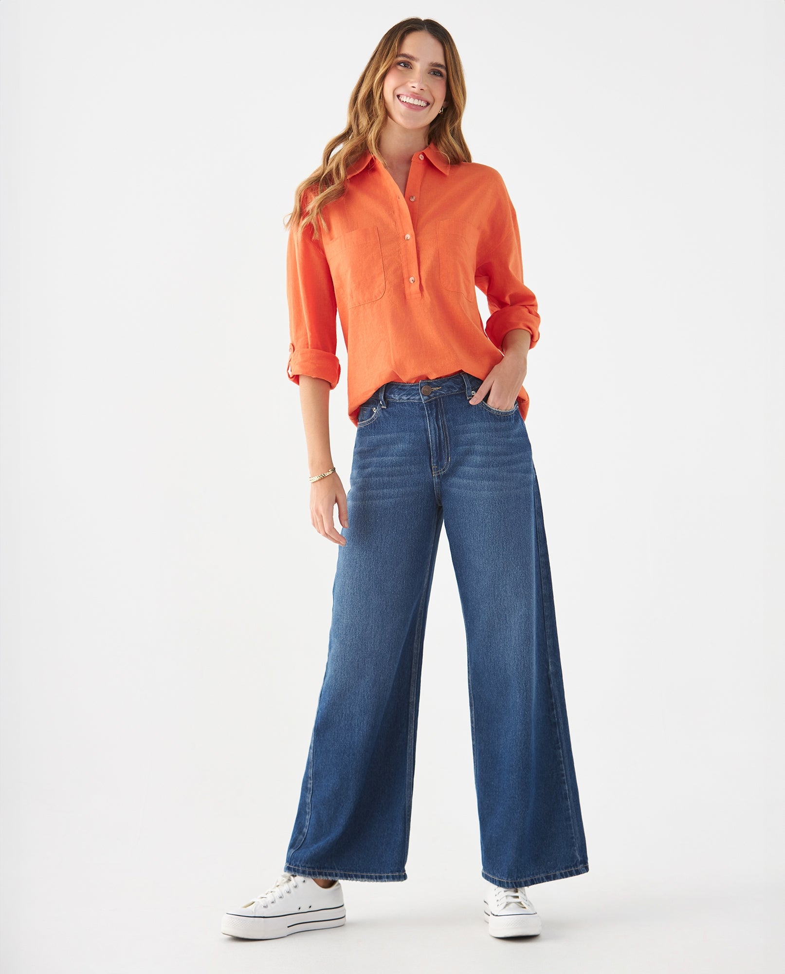 Camisa de diseño clásico para mujer - Naranja 34_619F091_NAR161459_6