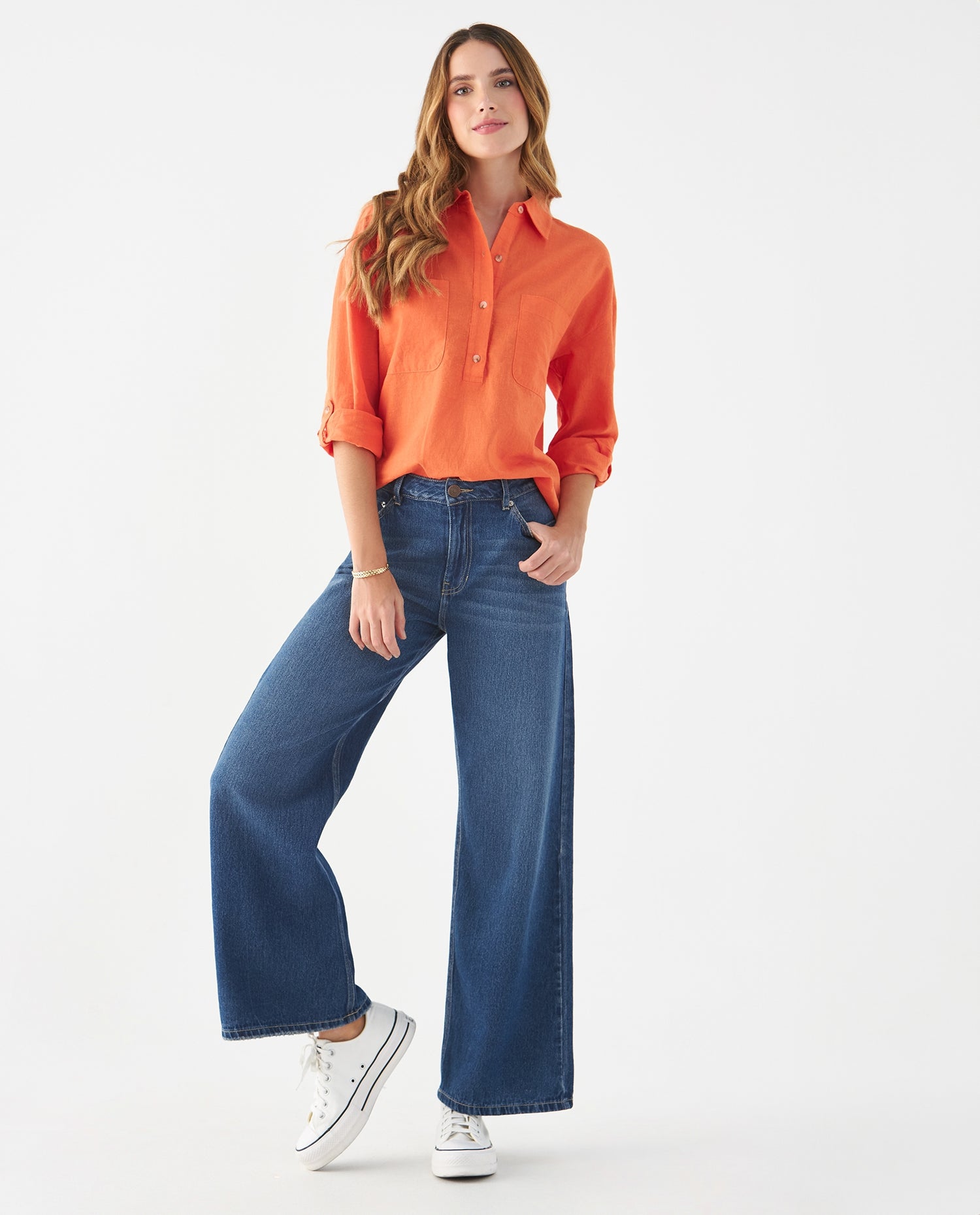 Camisa de diseño clásico para mujer - Naranja