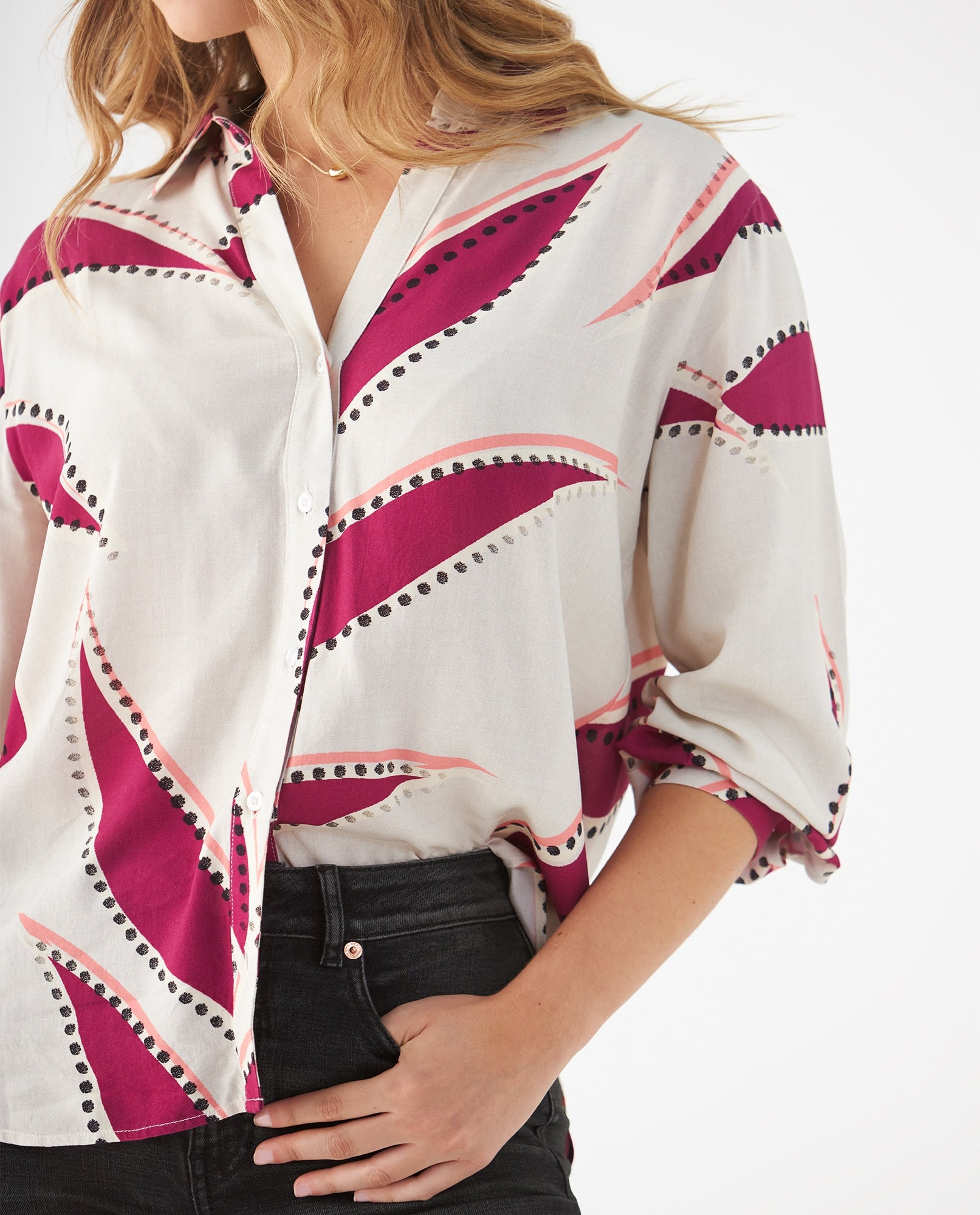 Camisa con estampado natural para mujer - Crudo 34_619F092_CRU110602_3