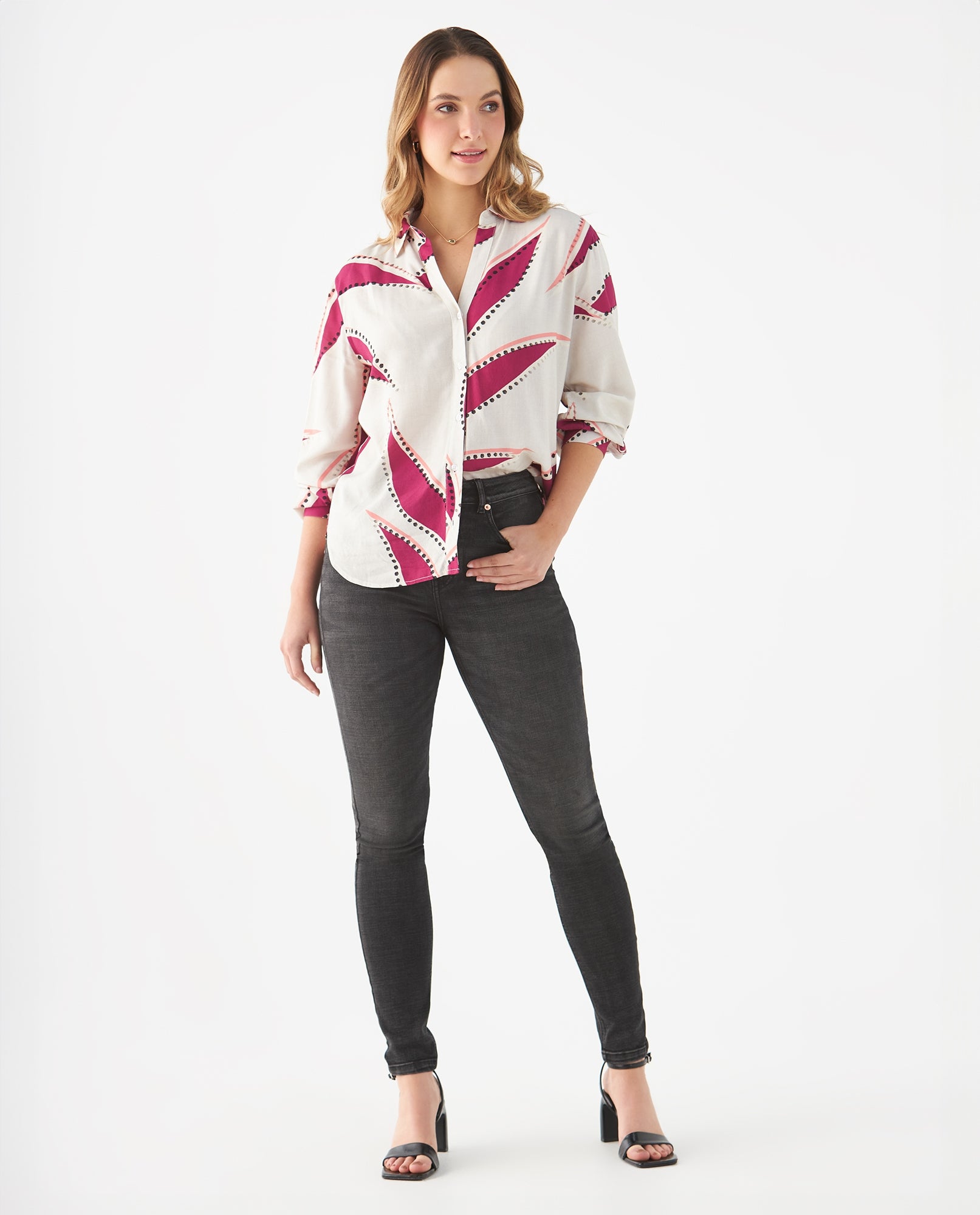 Camisa con estampado natural para mujer - Crudo 34_619F092_CRU110602_5