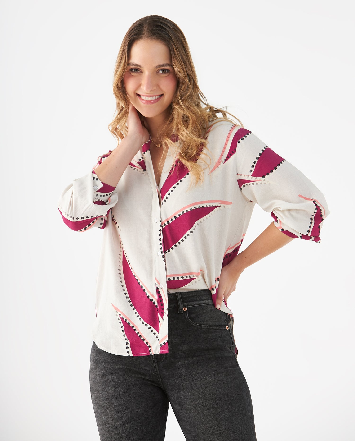 Camisa con estampado natural para mujer - Crudo