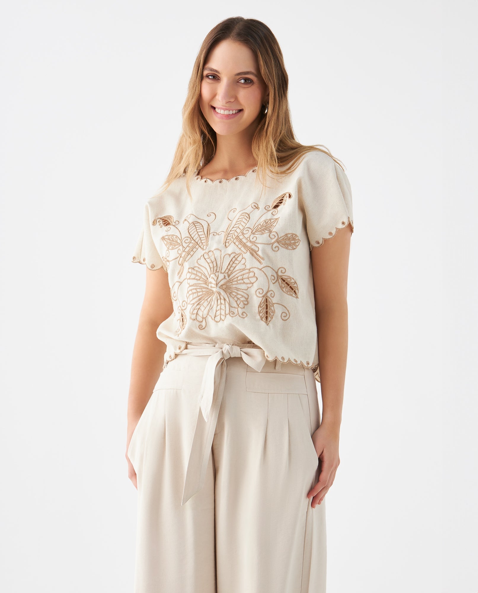Camisa con detalles bordados para mujer - Crudo 34_619F100_CRU111001_0