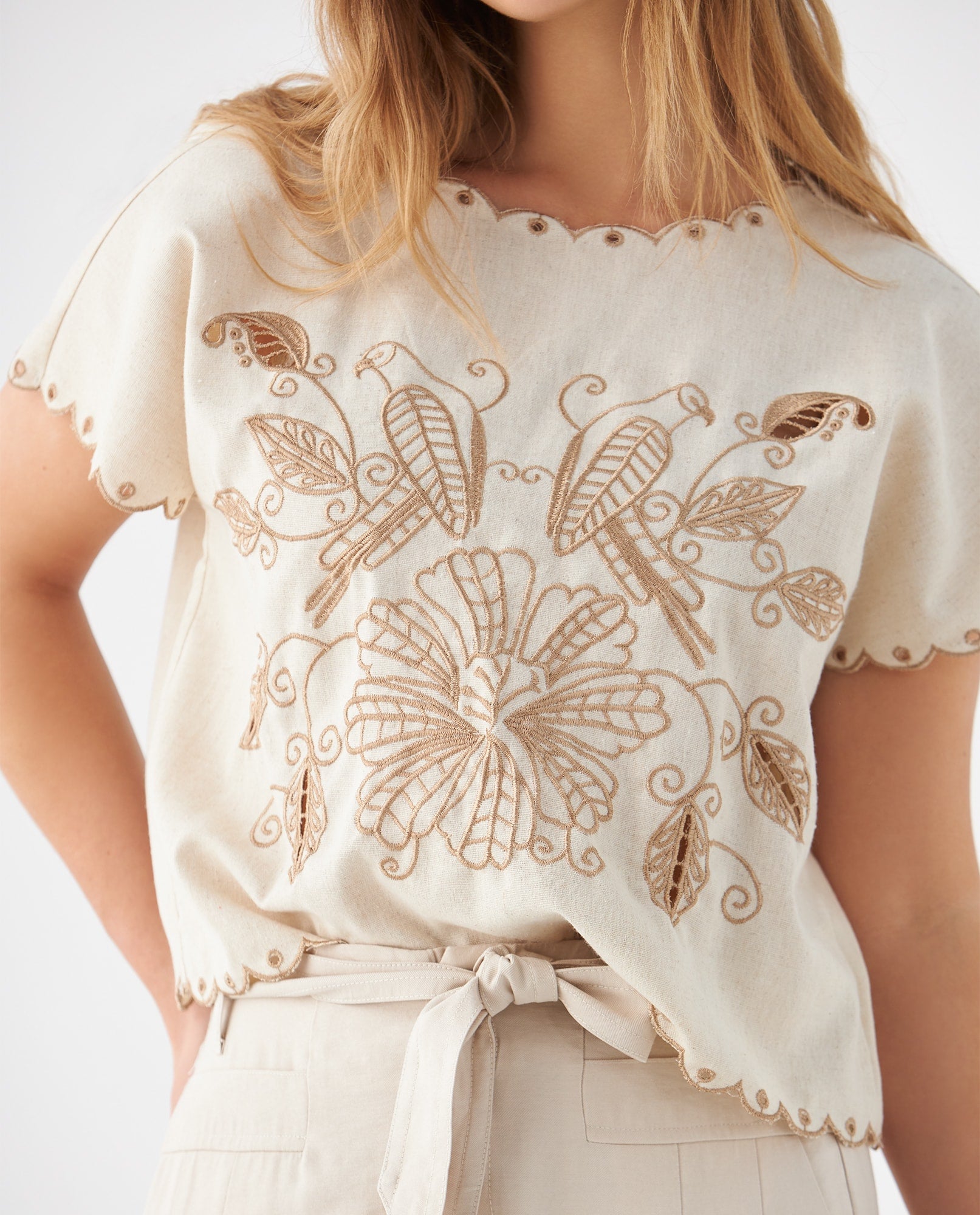 Camisa con detalles bordados para mujer - Crudo 34_619F100_CRU111001_3