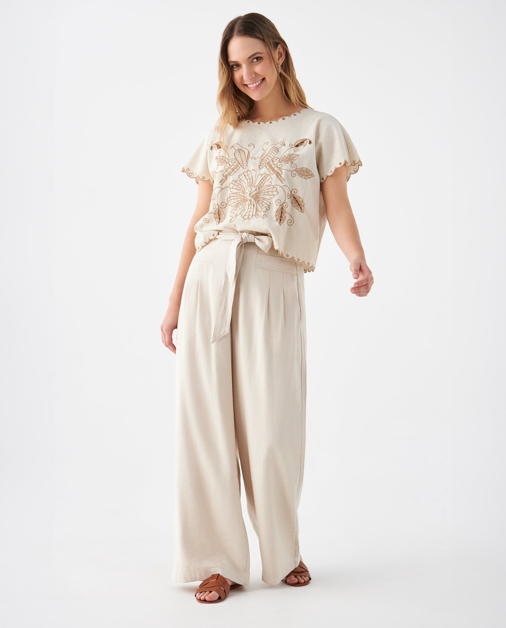 Camisa con detalles bordados para mujer - Crudo 34_619F100_CRU111001_5